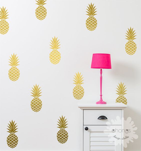 gold pineapple wall decals will instantly add a tropical feel to your space