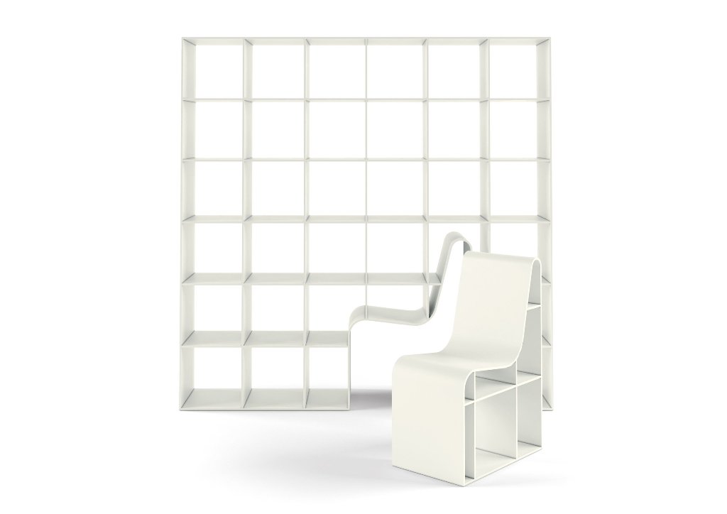 Bookchair is made of wooden fiber and is available only in white for a minimal feel