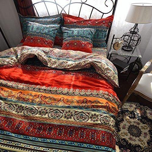 colorful printed bedding set in red, orange and blue