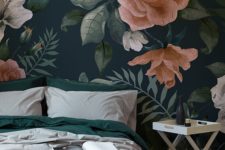 04 moody floral wallpaper that highlights the headboard wall in the bedroom