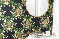 05 black wallpaper with pineapple and floral prints