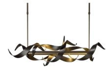07 Folio pendant lamp shows hand-forged steel ribbons that seem to dance around the horizontal frame that houses the LED components