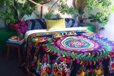 08 colorful printed bedspread with tassels and printed pillows