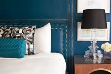 09 teal wall with decorative nails geo decor looks very chic