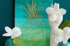 10 ombre turquoise to green art piece with pineapple string decor