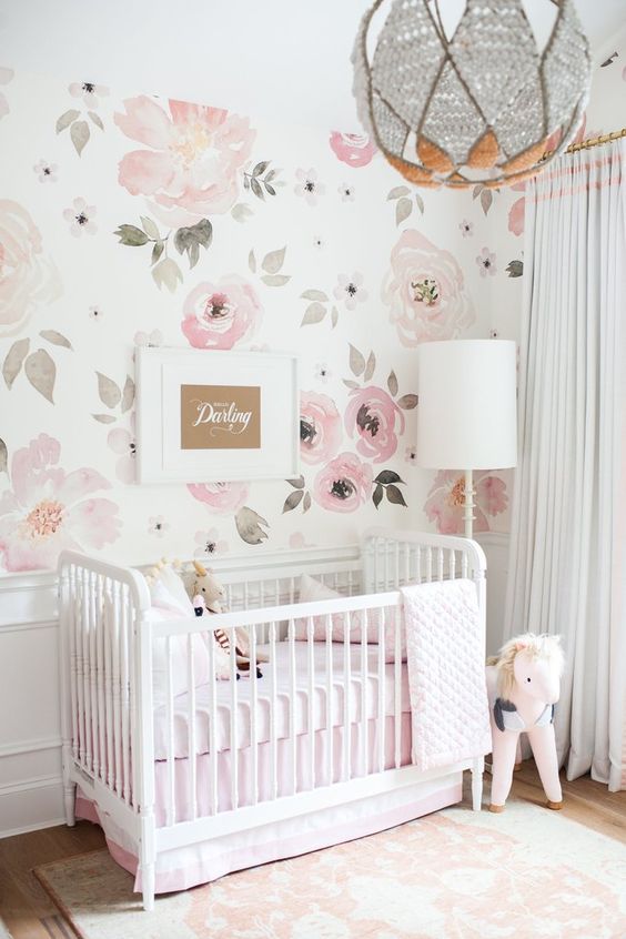 watercolor pink floral wallpaper is an ideal choice for a little princess's room