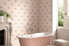 11 Pink printed wallpaper for a refined girlih bathroom