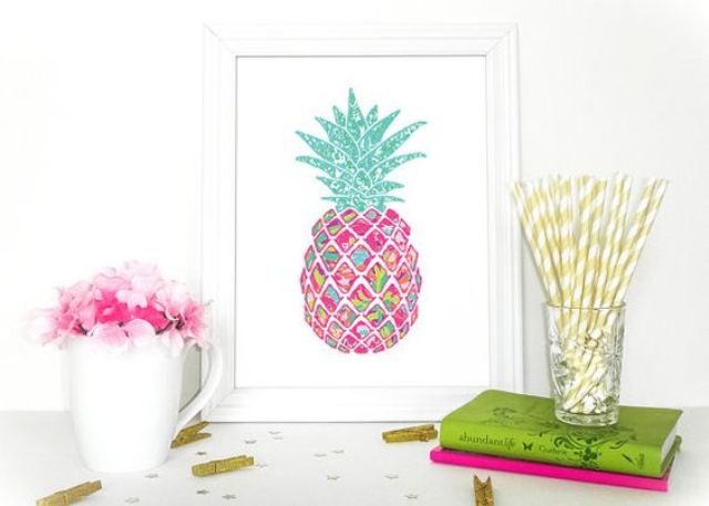 such a colorful pineapple art piece can be easily DIYed to add cheer