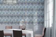13 Beautiful blue and copper print wallpaper for an adorable dining room