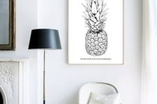 13 black and white pineapple artwork for a monochrome space