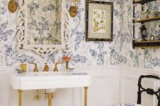 16 blue floral wallpaper for a vintage-inspired powder room to achieve a refined look