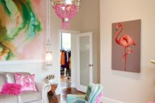 16 rock a bold pink coral flamingo wall art in a feminine room