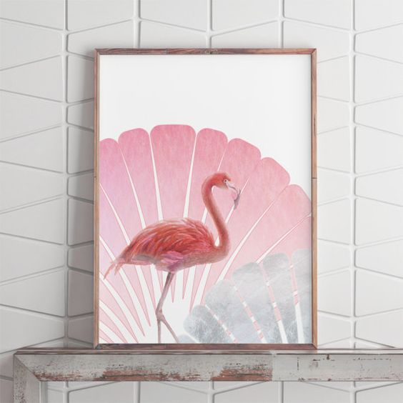 tropical flamingo art piece to decorate your mantel