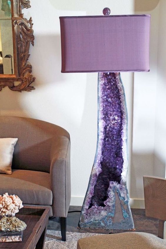 purple crystal base lamp with a purple lampshade makes a chic statement