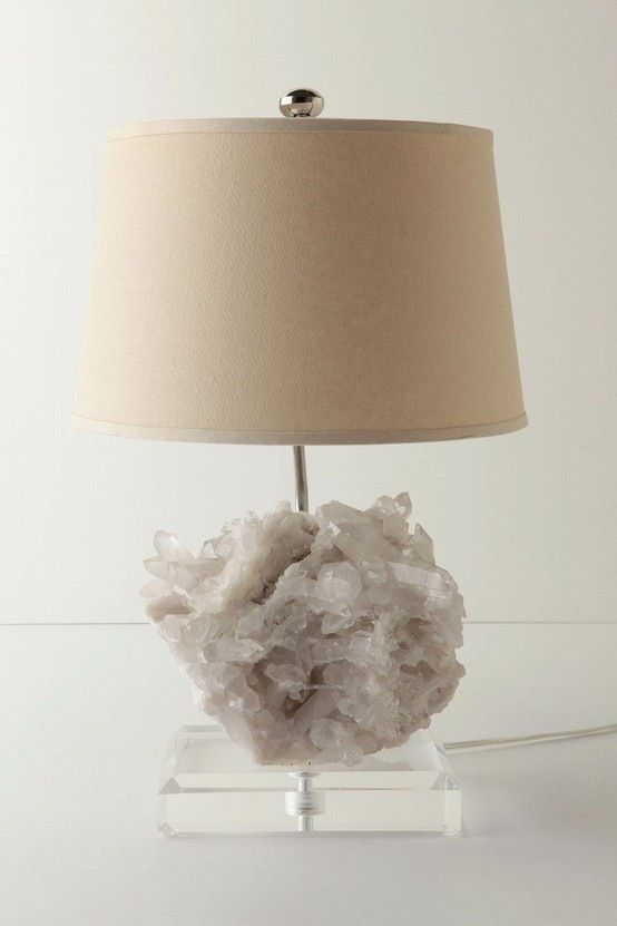 white geode base lamp with a neutral lampshades will fit any modern interior