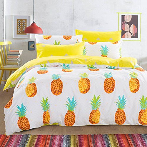 bold pineapple duvet and pillows for a summer bedroom