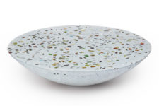 26 a bowl-shaped terrazzo coffee table with colorful inserts is amazing both for indoors and outdoors