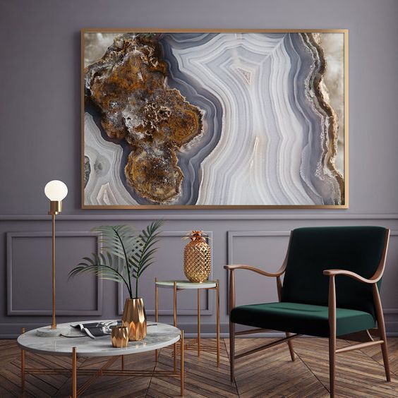 agate slate printed artwork in a gilded frame will add elegance to your interior