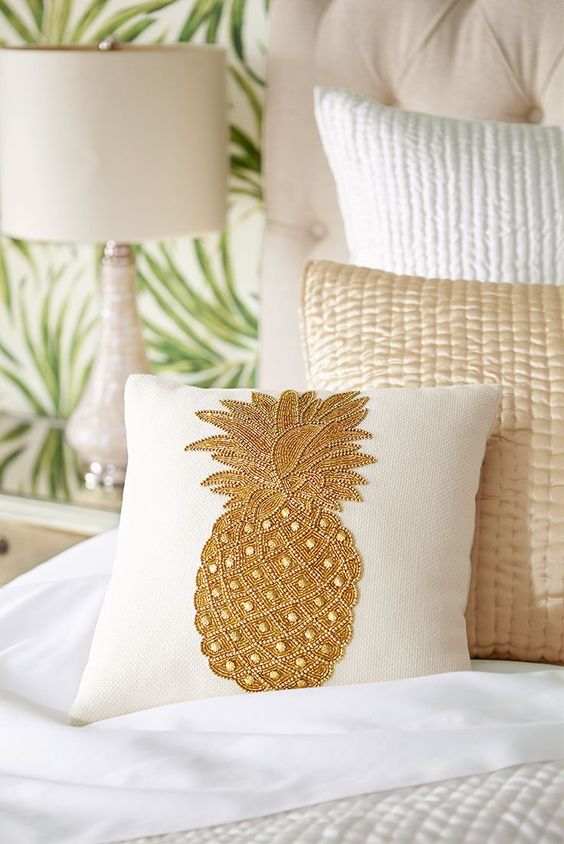 embroidered pineapple pillow with beading