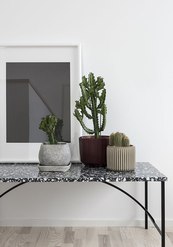black and white terrazo console table looks very noble and stylish
