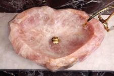 33 pink geode sink on a white marble top looks cute and romantic