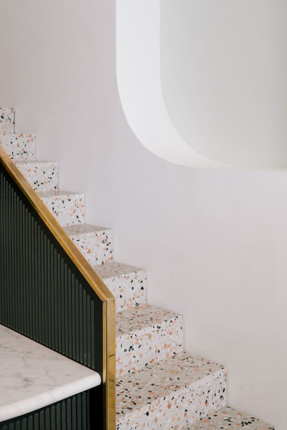 a terrazzo staircase looks cool, fresh and is very durable, you won't need to change it fast