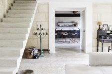 37 white terrazzo floors are a durable and cool solution that fits this rustic Provence space
