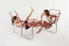 02 The furniture includes metal frames and red ropes, and it’s interconnected so that you looked for equlibrium