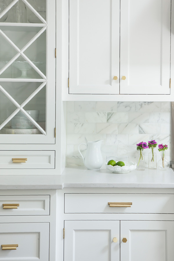 Brass handles and marble make the space more refined and glam, which is perfect for a girlish space