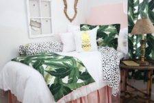 06 banana leaf print bedding and curtains for a colorful guest bedroom