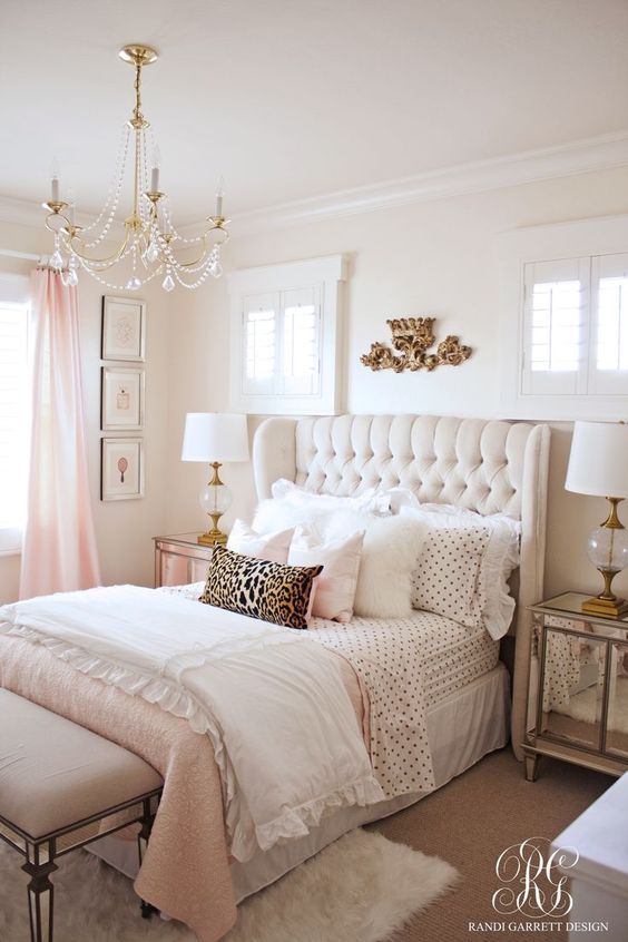 white ruffled and polka dot bedding set for a glam girlish bedroom