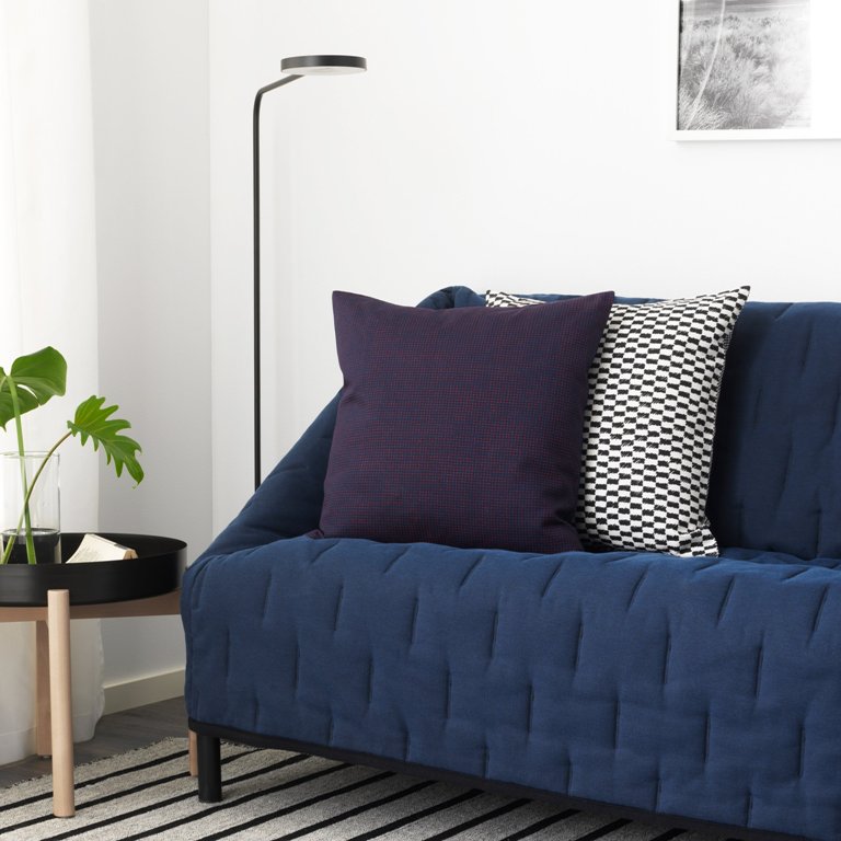 The sofa in navy and with an eye-catchy texture