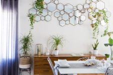 10 a hex framed mirror arrangement is a cool and eye-catchy decoration for this space