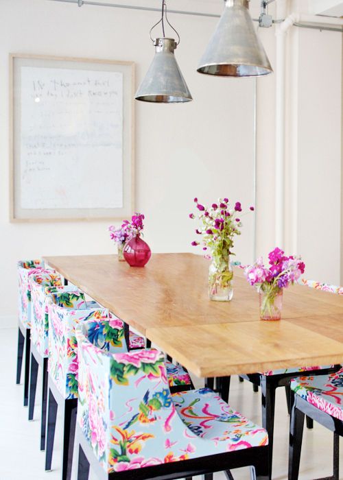 spruce up your dining room with floral upholstery chairs - a gorgeous idea for spring or summer