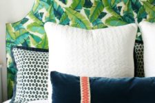10 upholster your headboard with banana leaf print fabric to make it bolder and more eye-catchy