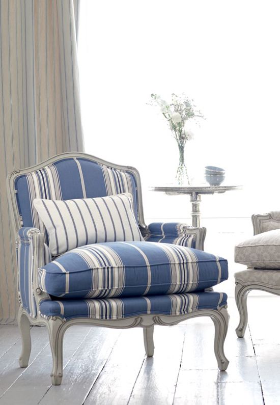 refined blue and white striped chair is ideal for a coastal interior