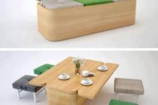13 a modern sofa can be turned into a dining table and some poufs and stools