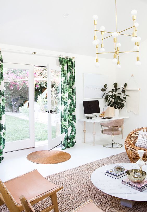 banana leaf print curtains are an easy and budget-friendly way to spruce up your space for summer