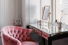 14 place a pink velvet chair in your makeup nook to make it more glam