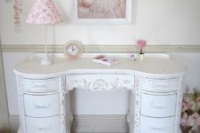 16 a white vintage desk to use as a vanity in a girl’s bedroom