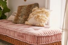 18 a pink velvet daybed for a boho-inspired girlish space and fluffy fur pillows
