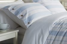 18 blue and white striped bedding set with buttons for a peaceful coastal bedroom