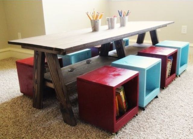 box stools with books and magazines and other stuff inside is a great idea that doesn't take space