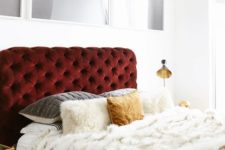 20 a burgundy velvet upholstered headboard for a luxurious touch in your bedroom