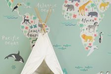 21 map wall mural will help your kid to learn geography and will look cool