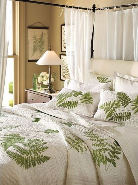a fern leaf bedding set screams spring or summer, and textures inspire