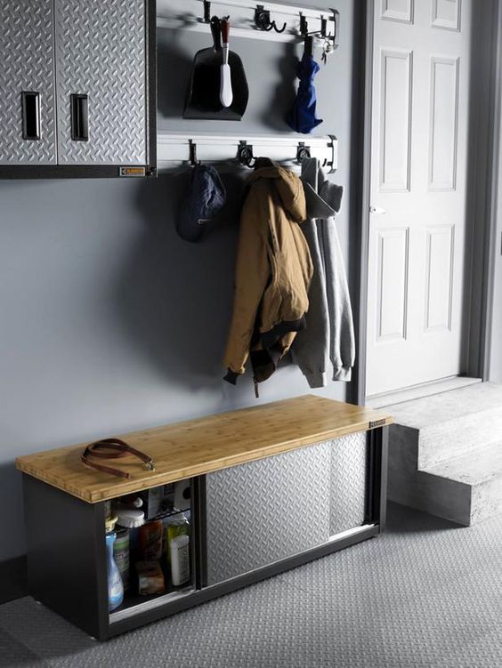 put a storage bench in your entryway and save a lot of space