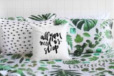 28 bold green leaf printed bedding for a modern summer bedroom