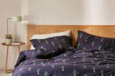 30 navy bedding set with a cactus print for a desert-inspired space