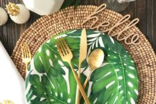 31 tropical leaf printed dishes for a summer party